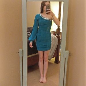 Teal One Shoulder Semi-Formal Homecoming Dress